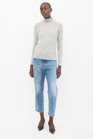 R13 Grey Cashmere Distressed Knit Sweater