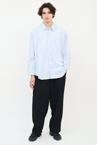 R13 Light Blue & White Striped Drop Neck Oxford Shirt