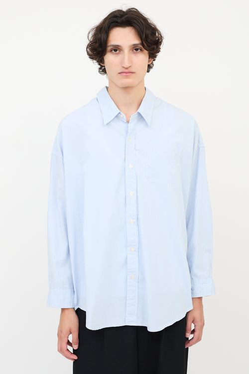 R13 Light Blue & White Striped Drop Neck Oxford Shirt