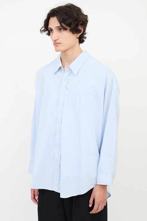 R13 Light Blue & White Striped Drop Neck Oxford Shirt