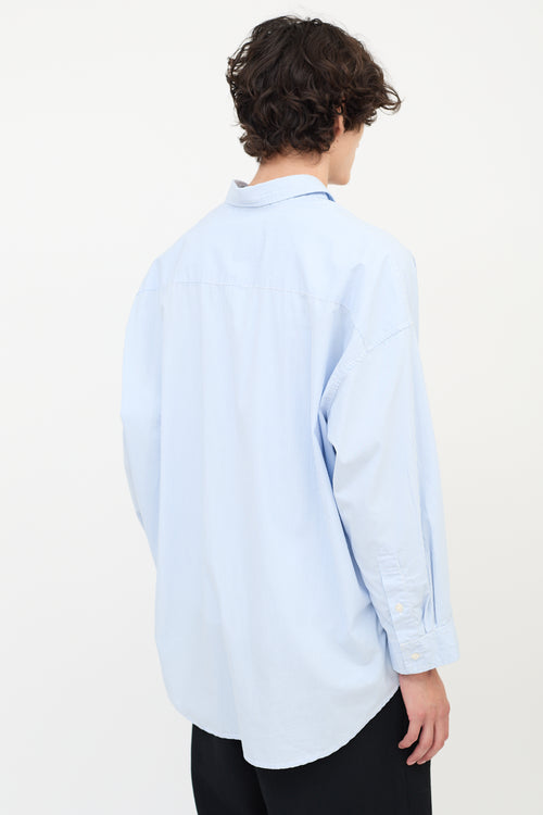 R13 Light Blue & White Striped Drop Neck Oxford Shirt