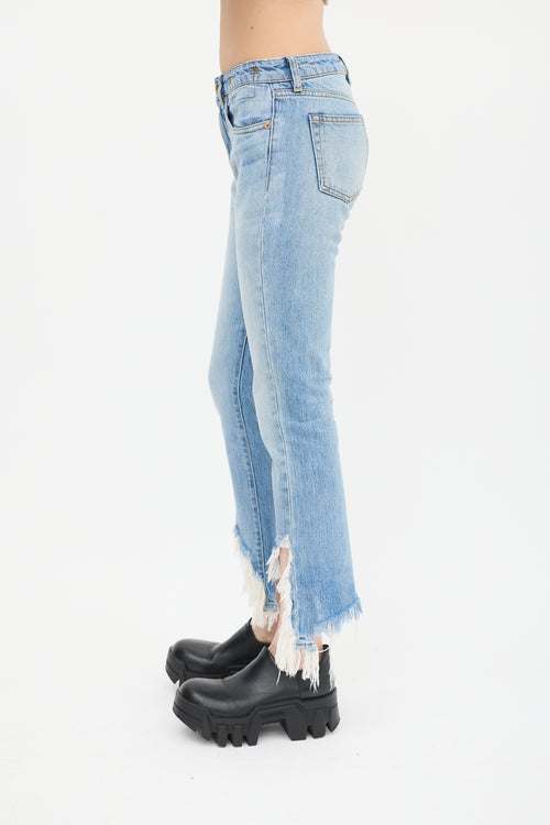 R13 Light Wash Kick Fit Distressed Jeans