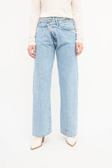 R13 Light Wash Wide Leg Crossover Jeans