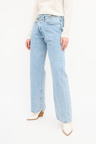 R13 Light Wash Wide Leg Crossover Jeans