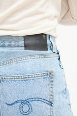 R13 Light Wash Wide Leg Crossover Jeans