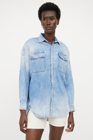 R13 Blue Faded Denim Button Up Top
