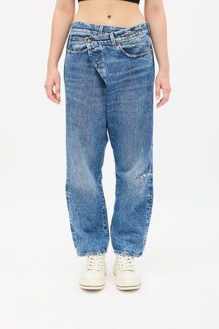 R13 Medium Acid Wash Kelly Cross Over Jeans