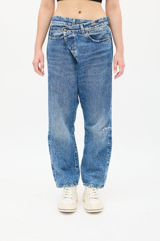 R13 Medium Acid Wash Kelly Cross Over Jeans