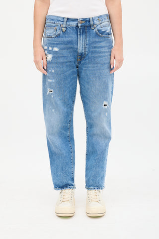 R13 Medium Wash Boyfriend Distressed Jeans