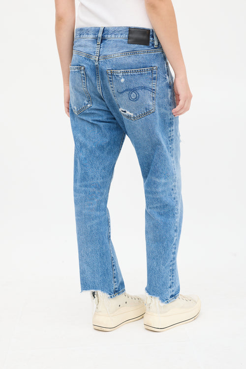 R13 Medium Wash Boyfriend Distressed Jeans