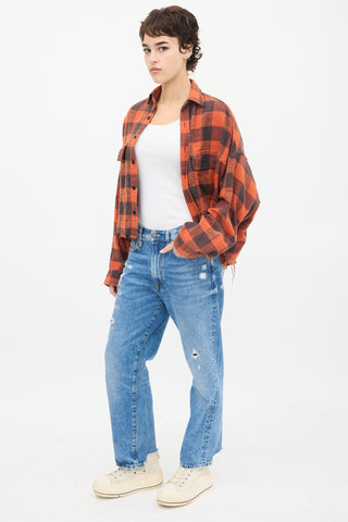 R13 Red & Black Distressed Plaid Shirt