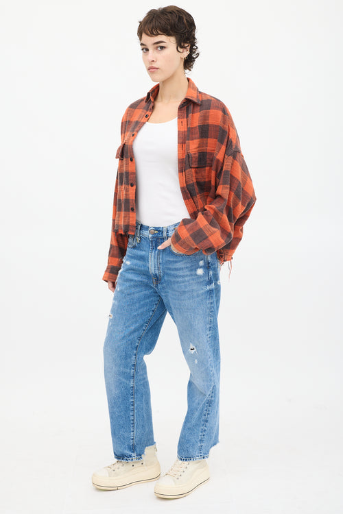 R13 Red & Black Distressed Plaid Shirt