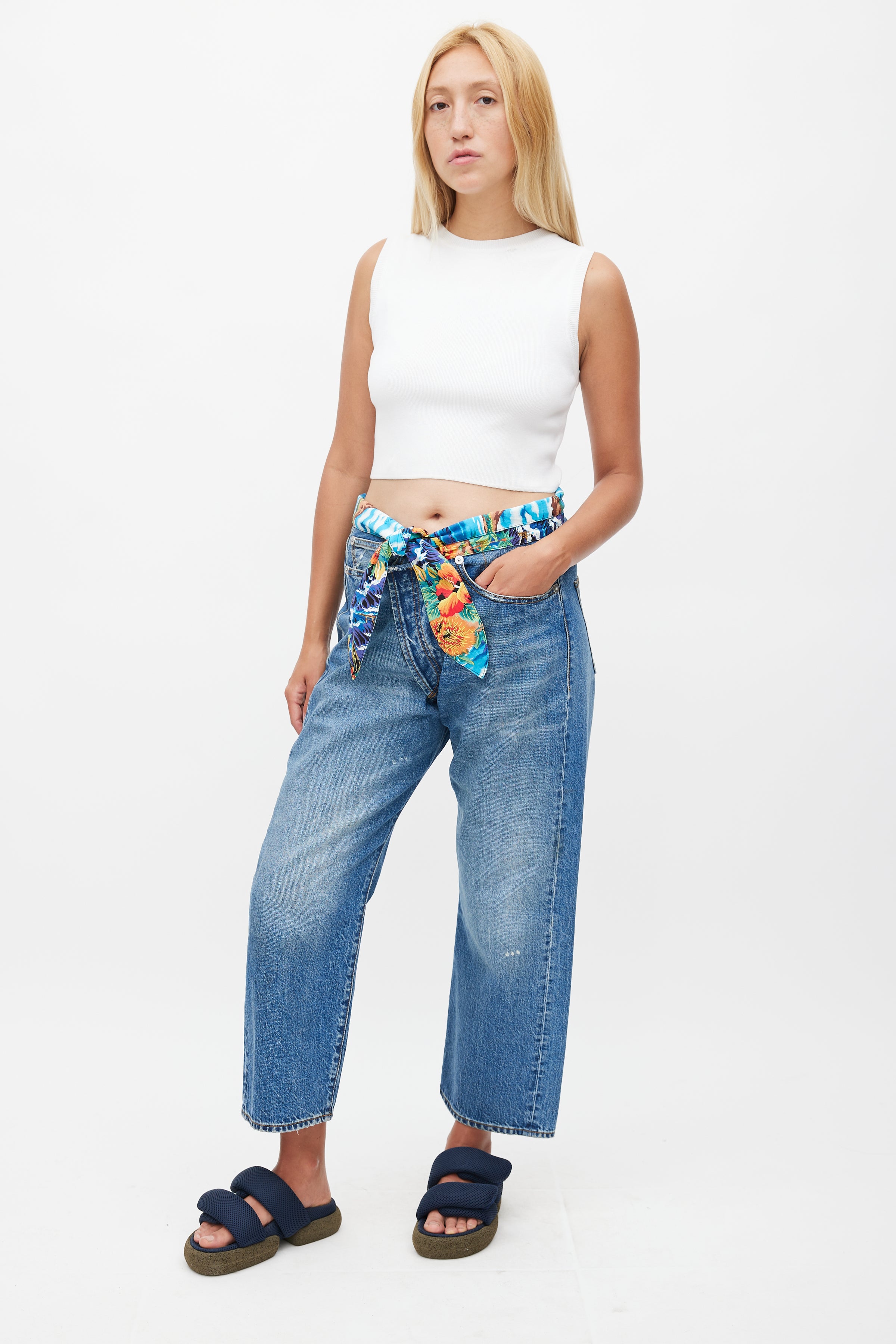 R13 // Mid Wash Tropical Tie Waist Crossover Jeans – VSP Consignment
