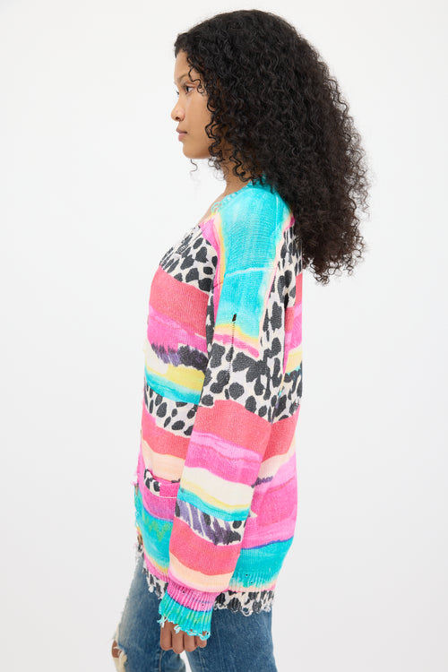 R13 Multicolour Striped Distressed Edge Cardigan