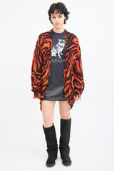 R13 Orange & Black Distressed Edge Cardigan