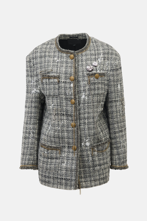 R13 Paint Splatter Oversized Tweed Blazer
