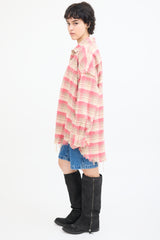 R13 Pink & Beige Plaid Shredded Seam Shirt