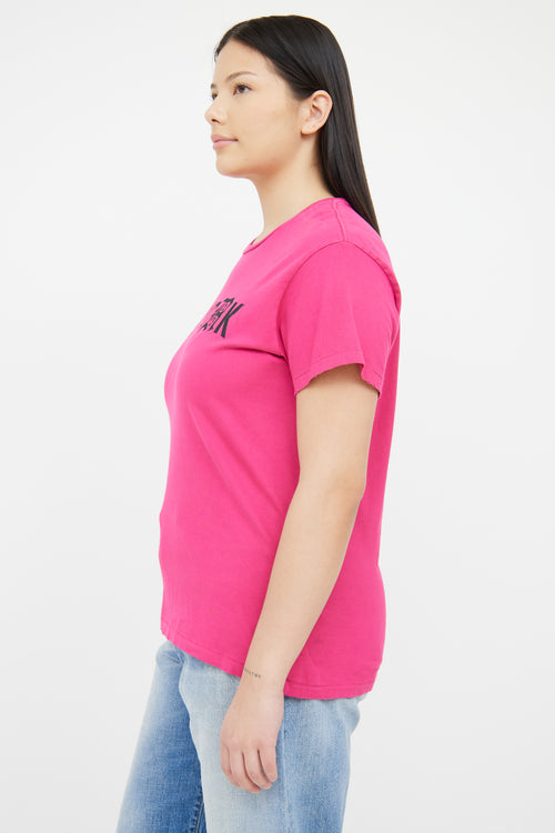 R13 Pink Graphic Text Short Sleeve T-shirt