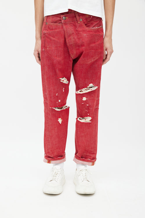 R13 Red Cross Over Distressed Jeans