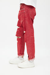 R13 Red Cross Over Distressed Jeans