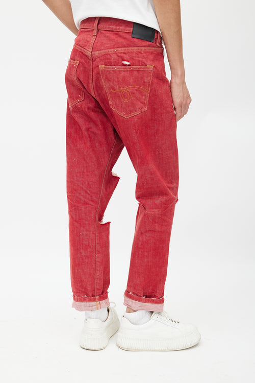 R13 Red Cross Over Distressed Jeans