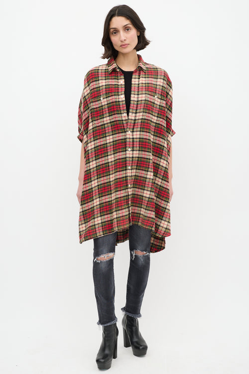 R13 Red & Multi Plaid Oversized Boxy Shirt Dress