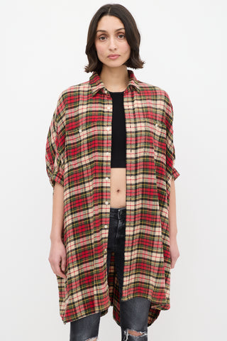 R13 Red & Multi Plaid Oversized Boxy Shirt Dress