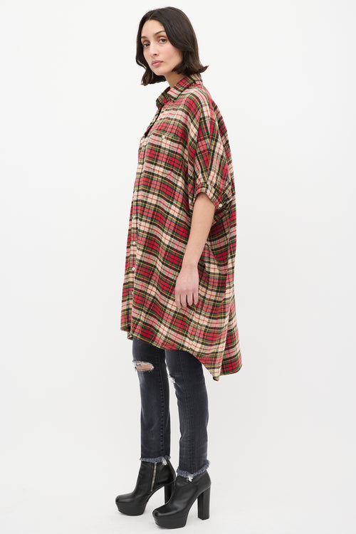 R13 Red & Multi Plaid Oversized Boxy Shirt Dress