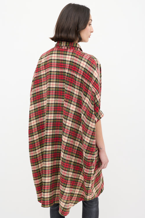 R13 Red & Multi Plaid Oversized Boxy Shirt Dress