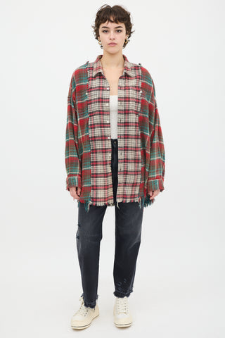 R13 Red & Multicolour Plaid Drop Neck Combo Work Shirt