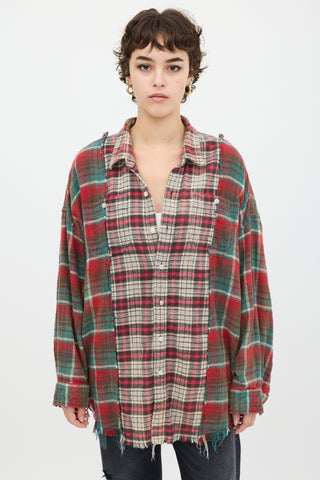 R13 Red & Multicolour Plaid Drop Neck Combo Work Shirt