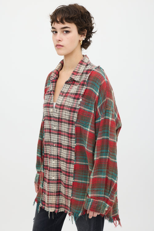 R13 Red & Multicolour Plaid Drop Neck Combo Work Shirt