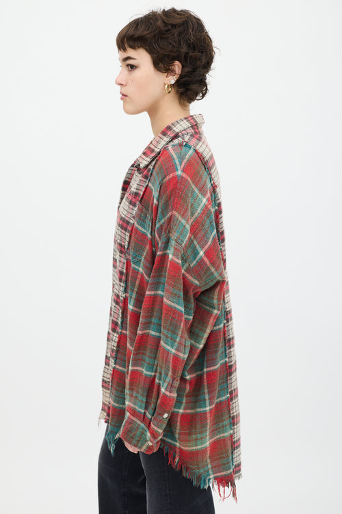 R13 Red & Multicolour Plaid Drop Neck Combo Work Shirt