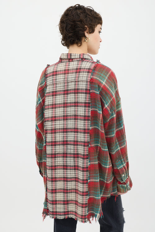 R13 Red & Multicolour Plaid Drop Neck Combo Work Shirt