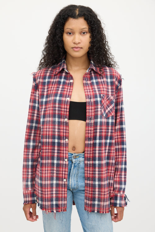 R13 Red & Multicolour Plaid Shredded Seam Shirt