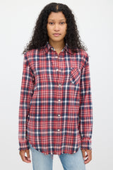 R13 Red & Multicolour Plaid Shredded Seam Shirt