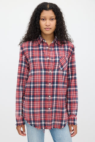 R13 Red & Multicolour Plaid Shredded Seam Shirt