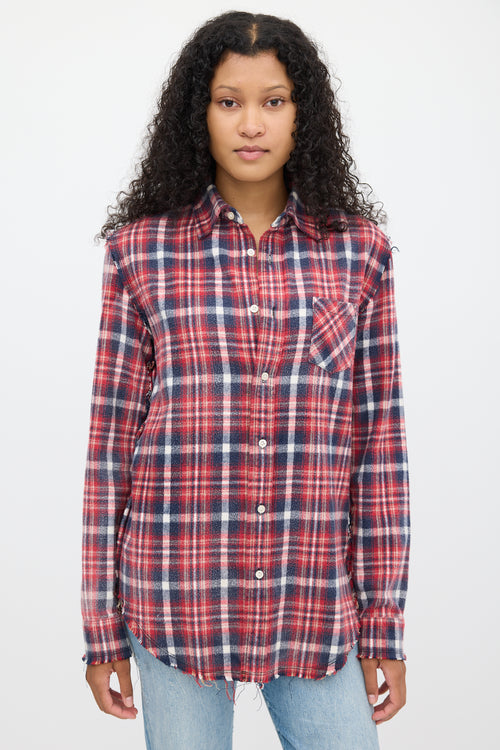 R13 Red & Multicolour Plaid Shredded Seam Shirt