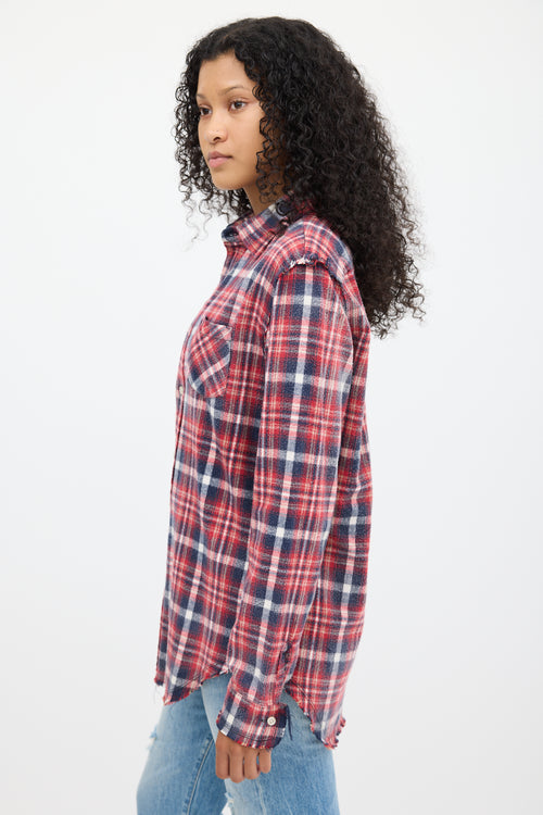 R13 Red & Multicolour Plaid Shredded Seam Shirt