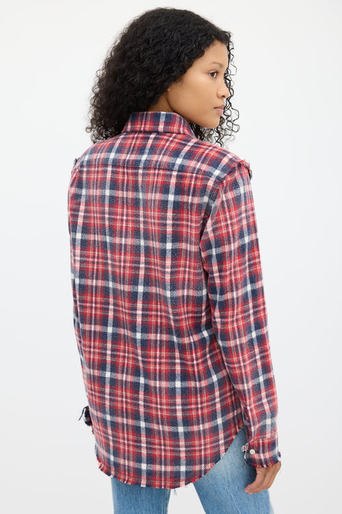 R13 Red & Multicolour Plaid Shredded Seam Shirt