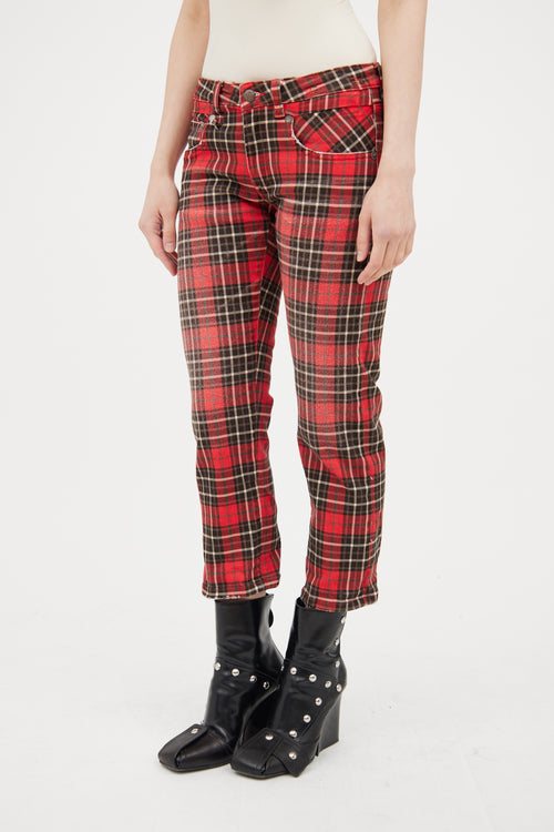 R13 Red & Black Boy Plaid Cropped Jeans