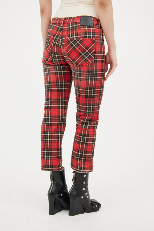 R13 Red & Black Boy Plaid Cropped Jeans