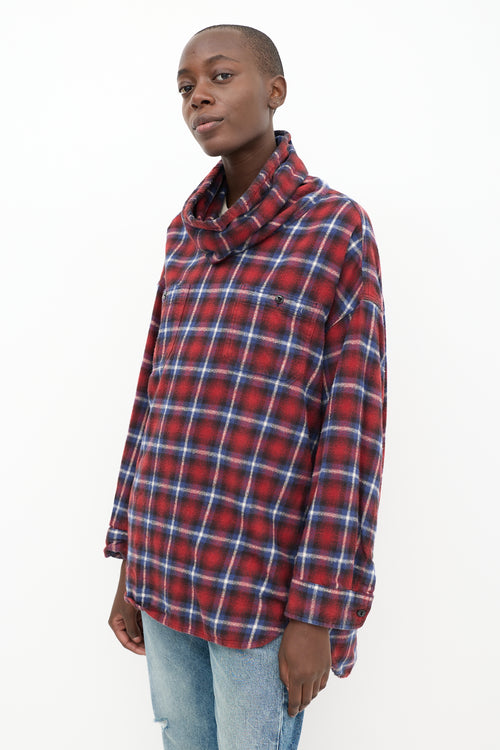 R13 Red & Blue Plaid Turtleneck Top