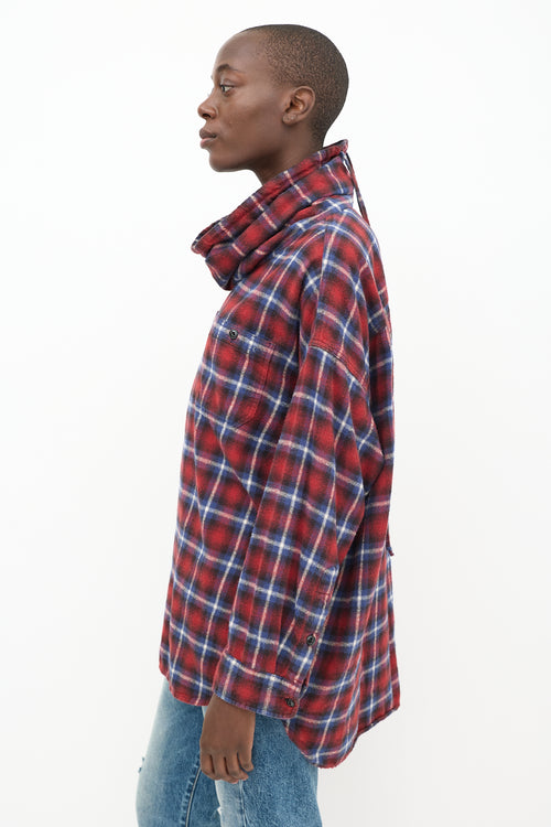 R13 Red & Blue Plaid Turtleneck Top