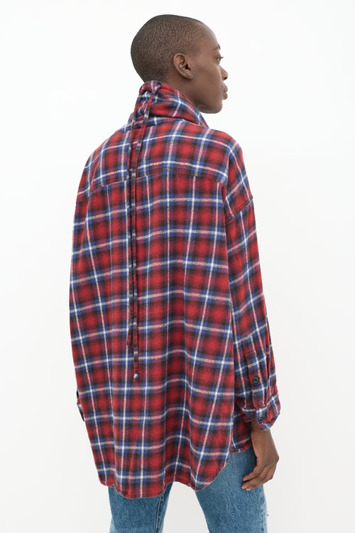 R13 Red & Blue Plaid Turtleneck Top