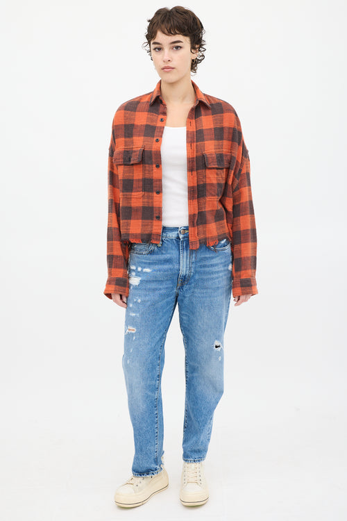 R13 Red & Black Distressed Plaid Shirt