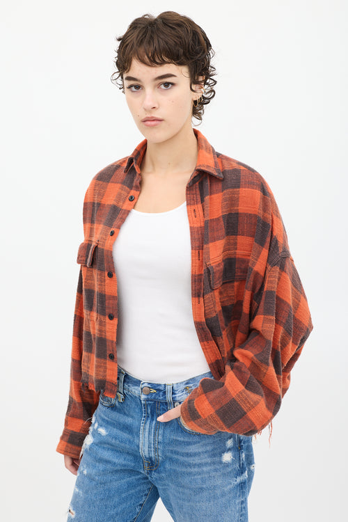 R13 Red & Black Distressed Plaid Shirt