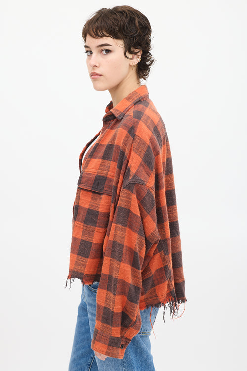 R13 Red & Black Distressed Plaid Shirt