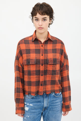 R13 Red & Black Distressed Plaid Shirt