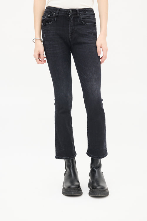 R13 Washed Black 211 Stratford Kick Flare Leg Jeans